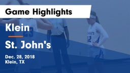 Klein  vs St. John's  Game Highlights - Dec. 28, 2018