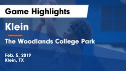 Klein  vs The Woodlands College Park  Game Highlights - Feb. 5, 2019