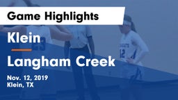 Klein  vs Langham Creek  Game Highlights - Nov. 12, 2019