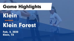 Klein  vs Klein Forest  Game Highlights - Feb. 4, 2020