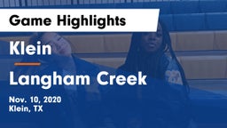 Klein  vs Langham Creek  Game Highlights - Nov. 10, 2020