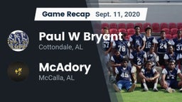 Recap: Paul W Bryant  vs. McAdory  2020