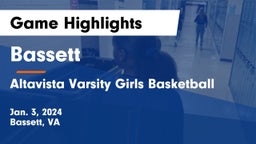 Bassett  vs Altavista Varsity Girls Basketball Game Highlights - Jan. 3, 2024