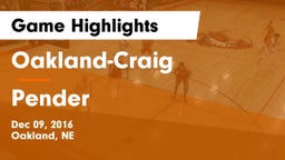 Oakland-Craig  vs Pender  Game Highlights - Dec 09, 2016