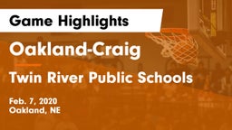 Oakland-Craig  vs Twin River Public Schools Game Highlights - Feb. 7, 2020