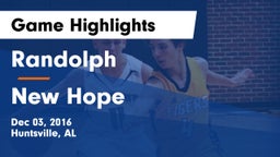 Randolph  vs New Hope  Game Highlights - Dec 03, 2016