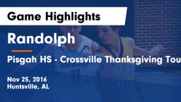 Randolph  vs Pisgah HS - Crossville Thanksgiving Tournament Game Highlights - Nov 25, 2016
