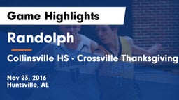 Randolph  vs Collinsville HS - Crossville Thanksgiving Tournament Game Highlights - Nov 23, 2016