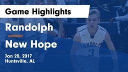Randolph  vs New Hope  Game Highlights - Jan 20, 2017