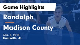 Randolph  vs Madison County  Game Highlights - Jan. 5, 2018