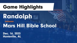 Randolph  vs Mars Hill Bible School Game Highlights - Dec. 16, 2023