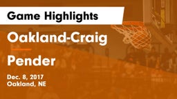 Oakland-Craig  vs Pender  Game Highlights - Dec. 8, 2017