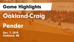 Oakland-Craig  vs Pender  Game Highlights - Dec. 7, 2018