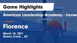 American Leadership Academy - Ironwood vs Florence  Game Highlights - March 10, 2021