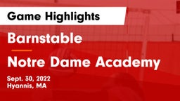 Barnstable  vs Notre Dame Academy Game Highlights - Sept. 30, 2022