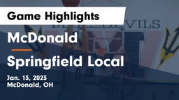 McDonald  vs Springfield Local  Game Highlights - Jan. 13, 2023