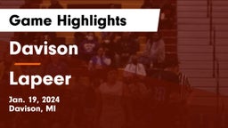 Davison  vs Lapeer   Game Highlights - Jan. 19, 2024