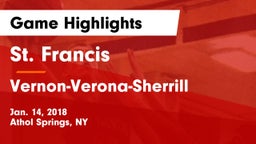 St. Francis  vs Vernon-Verona-Sherrill  Game Highlights - Jan. 14, 2018