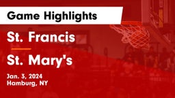 St. Francis  vs St. Mary's  Game Highlights - Jan. 3, 2024