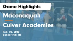 Maconaquah  vs Culver Academies Game Highlights - Feb. 22, 2020