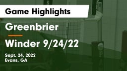 Greenbrier  vs Winder 9/24/22 Game Highlights - Sept. 24, 2022