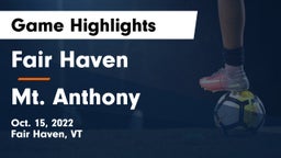 Fair Haven  vs Mt. Anthony Game Highlights - Oct. 15, 2022