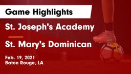St. Joseph's Academy  vs St. Mary's Dominican  Game Highlights - Feb. 19, 2021