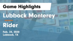 Lubbock Monterey  vs Rider  Game Highlights - Feb. 24, 2020