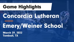 Concordia Lutheran  vs Emery/Weiner School Game Highlights - March 29, 2022