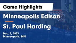 Minneapolis Edison  vs St. Paul Harding  Game Highlights - Dec. 5, 2023