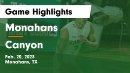 Monahans  vs Canyon  Game Highlights - Feb. 20, 2023