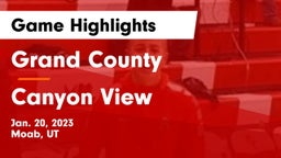 Grand County  vs Canyon View  Game Highlights - Jan. 20, 2023