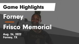 Forney  vs Frisco Memorial  Game Highlights - Aug. 26, 2022