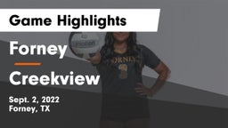 Forney  vs Creekview  Game Highlights - Sept. 2, 2022