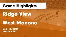 Ridge View  vs West Monona Game Highlights - Dec. 11, 2018