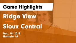 Ridge View  vs Sioux Central  Game Highlights - Dec. 18, 2018