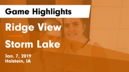 Ridge View  vs Storm Lake  Game Highlights - Jan. 7, 2019