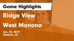 Ridge View  vs West Monona  Game Highlights - Jan. 25, 2019