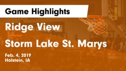 Ridge View  vs Storm Lake St. Marys Game Highlights - Feb. 4, 2019