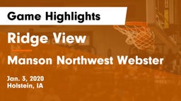 Ridge View  vs Manson Northwest Webster  Game Highlights - Jan. 3, 2020