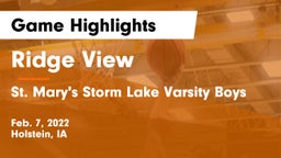 Ridge View  vs St. Mary's Storm Lake Varsity Boys Game Highlights - Feb. 7, 2022
