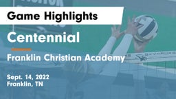 Centennial  vs Franklin Christian Academy Game Highlights - Sept. 14, 2022