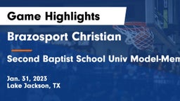 Brazosport Christian  vs Second Baptist School Univ Model-Memorial campus Game Highlights - Jan. 31, 2023