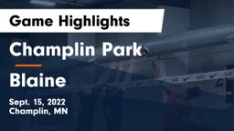 Champlin Park  vs Blaine  Game Highlights - Sept. 15, 2022