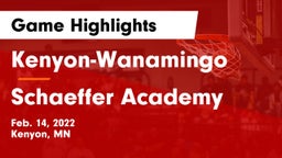 Kenyon-Wanamingo  vs Schaeffer Academy Game Highlights - Feb. 14, 2022