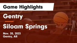 Gentry  vs Siloam Springs  Game Highlights - Nov. 20, 2023