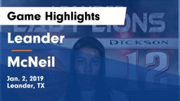 Leander  vs McNeil  Game Highlights - Jan. 2, 2019