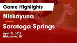 Niskayuna  vs Saratoga Springs  Game Highlights - April 30, 2022