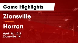Zionsville  vs Herron   Game Highlights - April 16, 2022