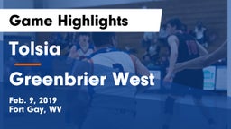 Tolsia  vs Greenbrier West  Game Highlights - Feb. 9, 2019